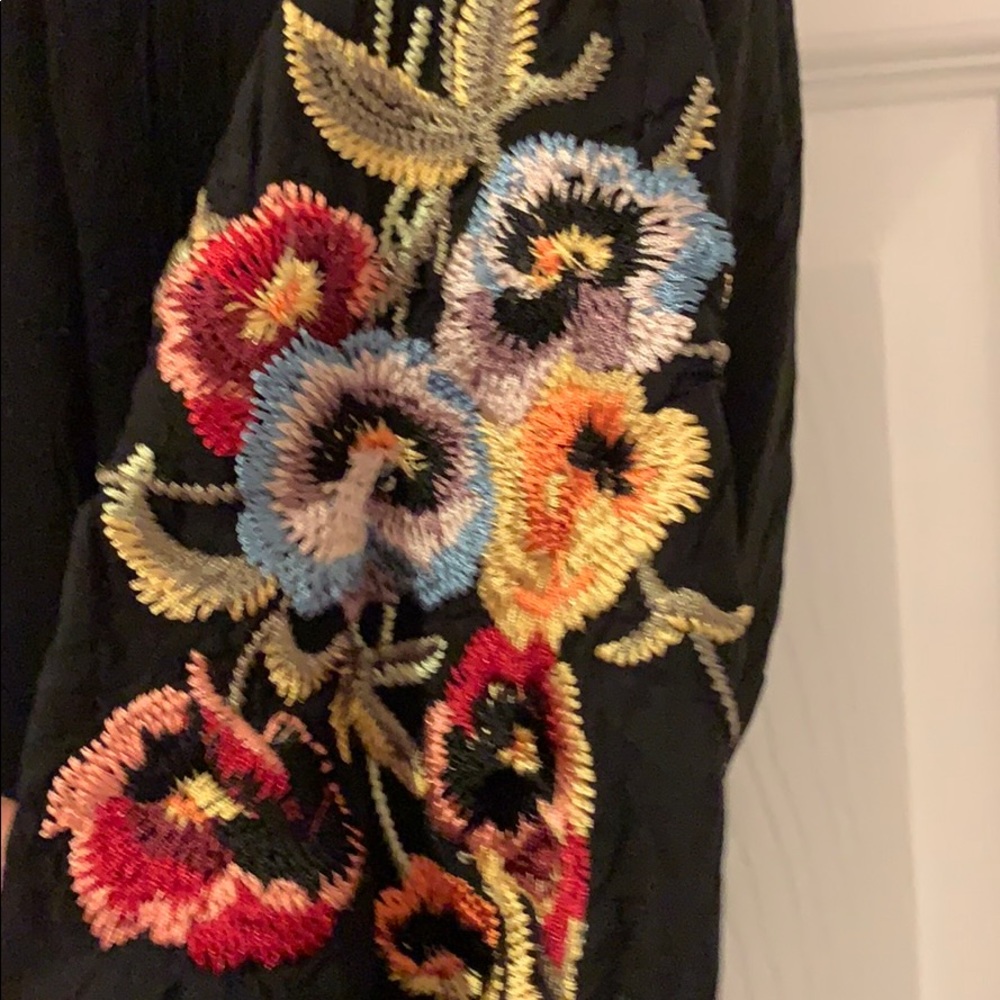 Johnny Was Silk Embroidered Top